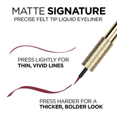 L'Oréal Paris eyeliner applied on eye showcasing rich burgundy definition