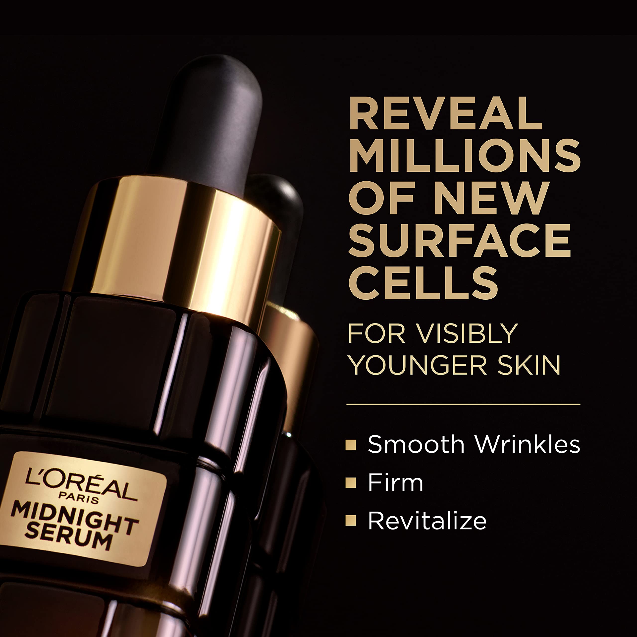 L'Oreal Paris close-up of etched glass bottle detail highlighting recycled glass and gold finish