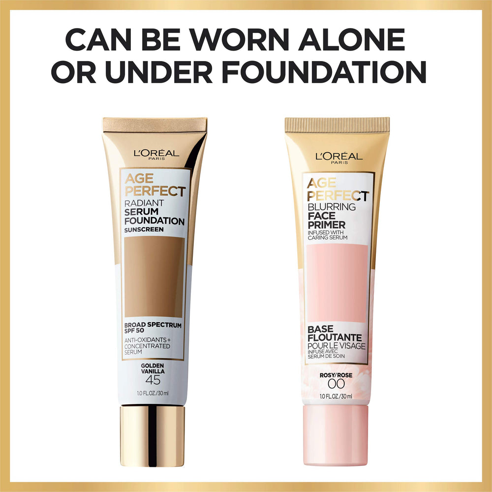 L'Oreal Paris Age Perfect primer applied on cheek demonstrating pore-blurring benefit