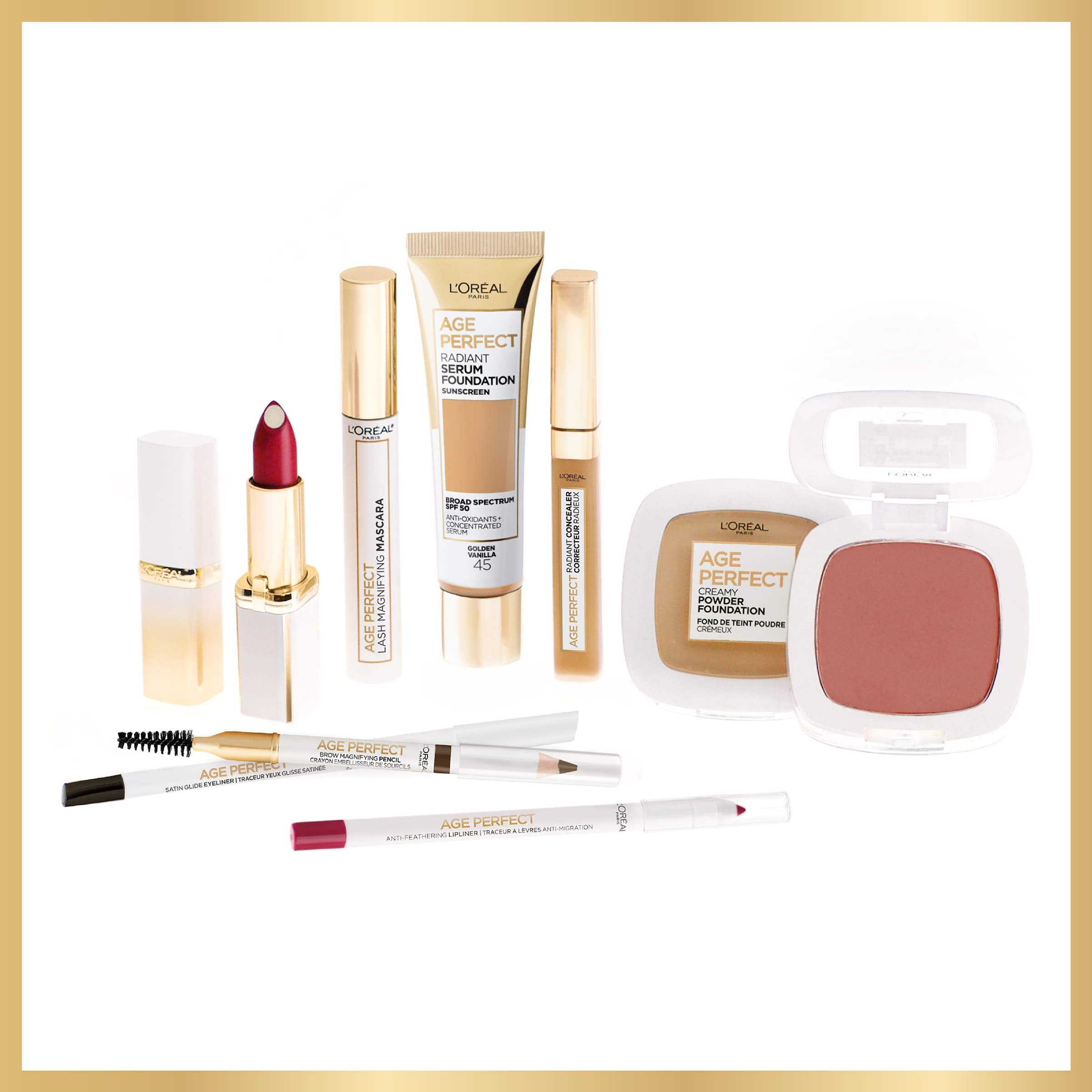 L'Oreal Paris Age Perfect primer paired with foundation illustrating smoother makeup finish benefit