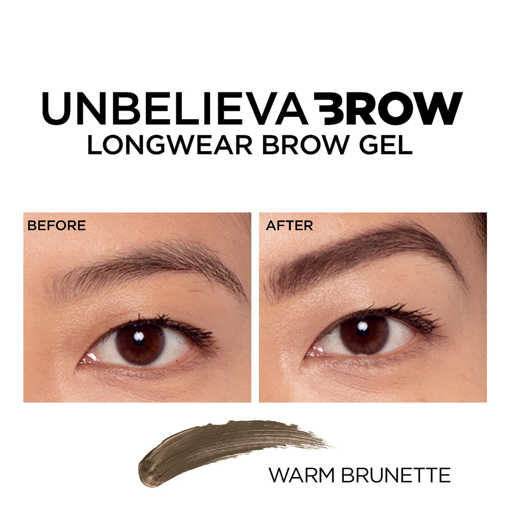 L'Oreal Paris application on model brows showing before and after benefit natural fullness