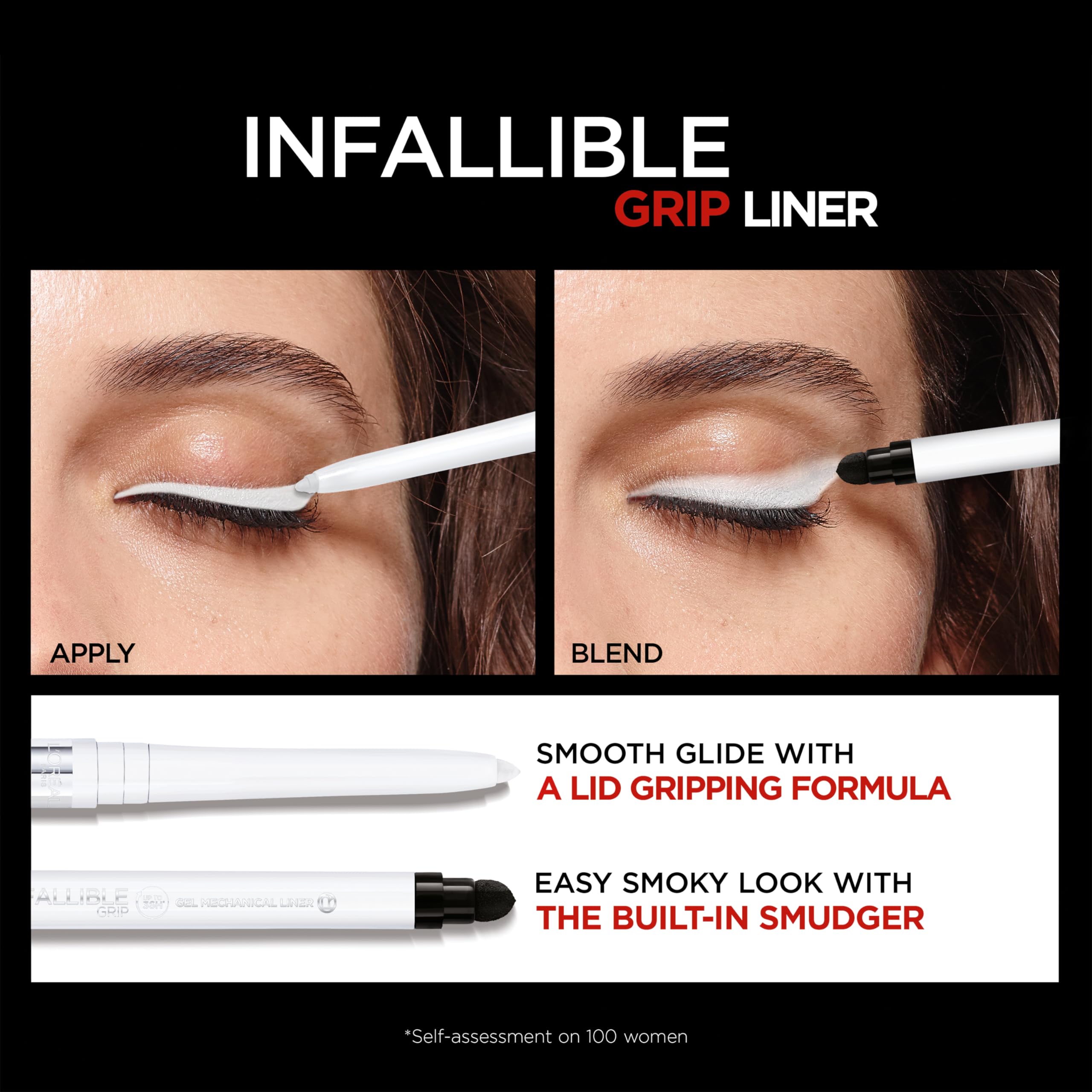L'Oreal Paris liner applied to model eye demonstrating brightening effect