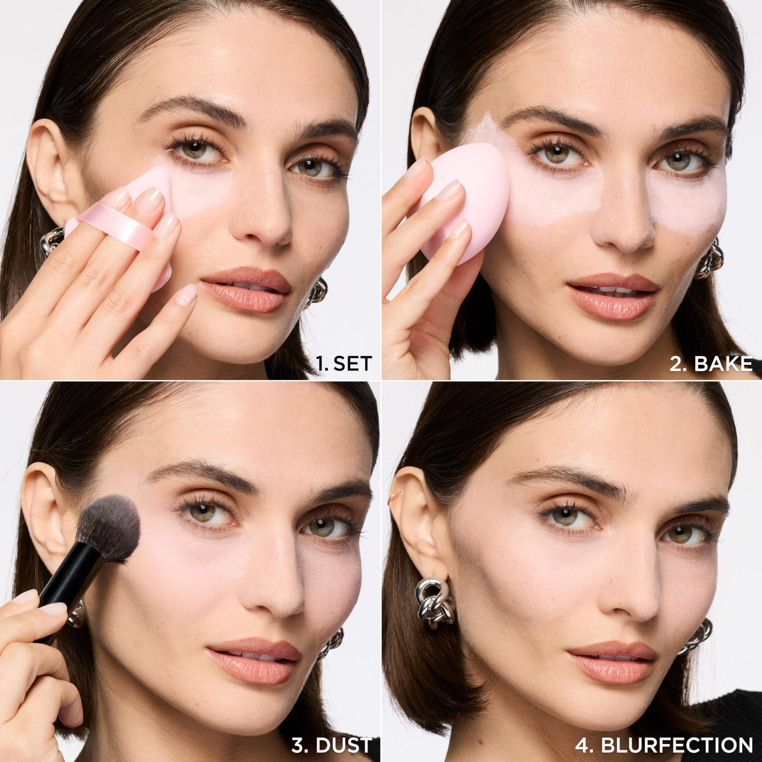 L'Oreal Paris powder inside a makeup bag for on-the-go touchups