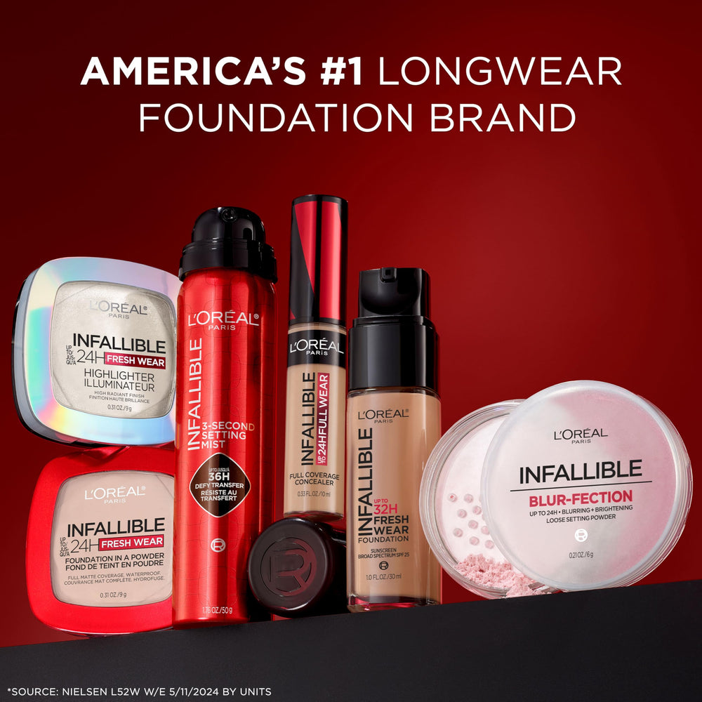 L'Oreal Paris powder on bathroom counter in lifestyle setting
