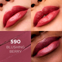 L'Oreal Paris open lipstick bullet displaying creamy Blushing Berry texture and easy glide