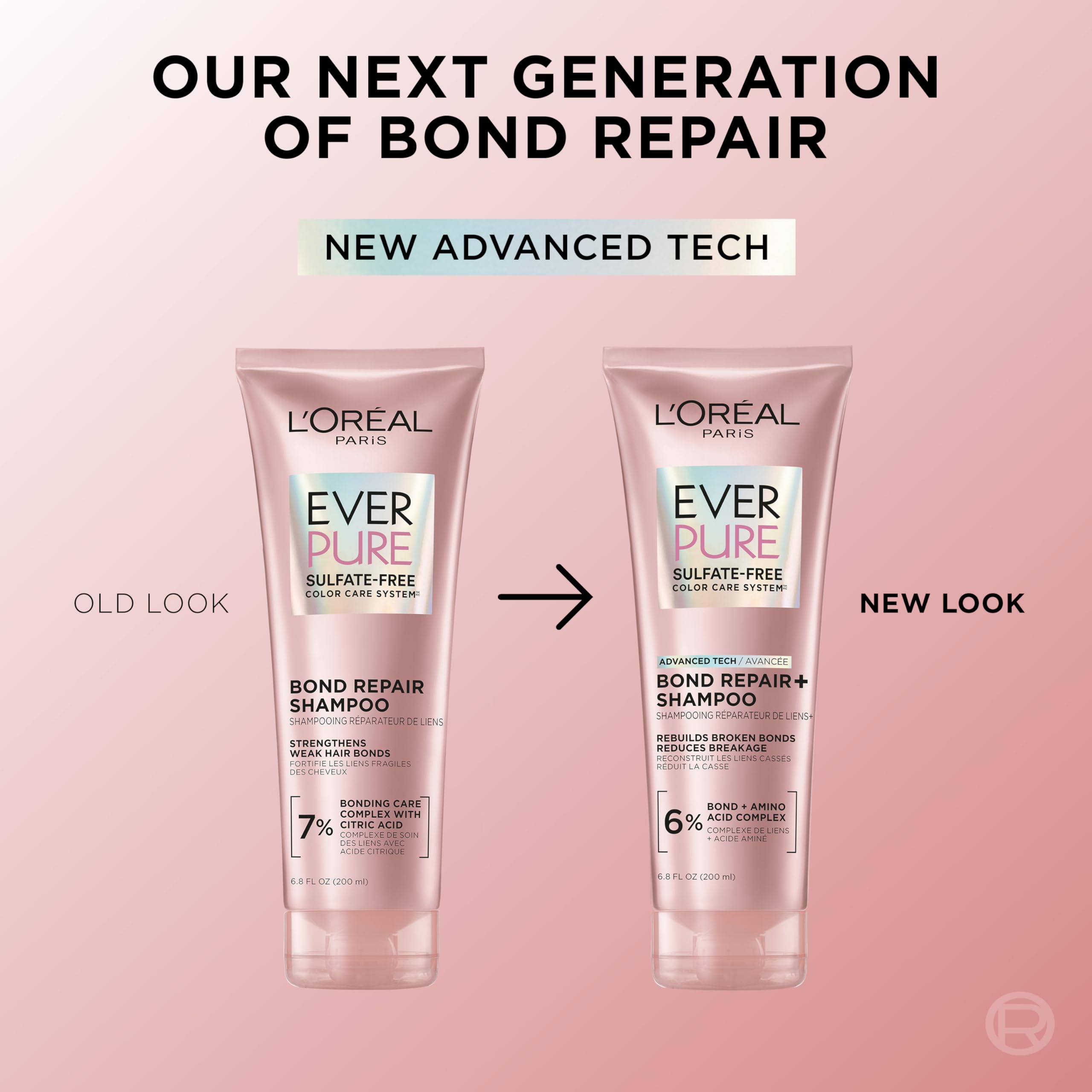 L'Oreal Paris close-up label view highlighting bond + amino acid complex benefit