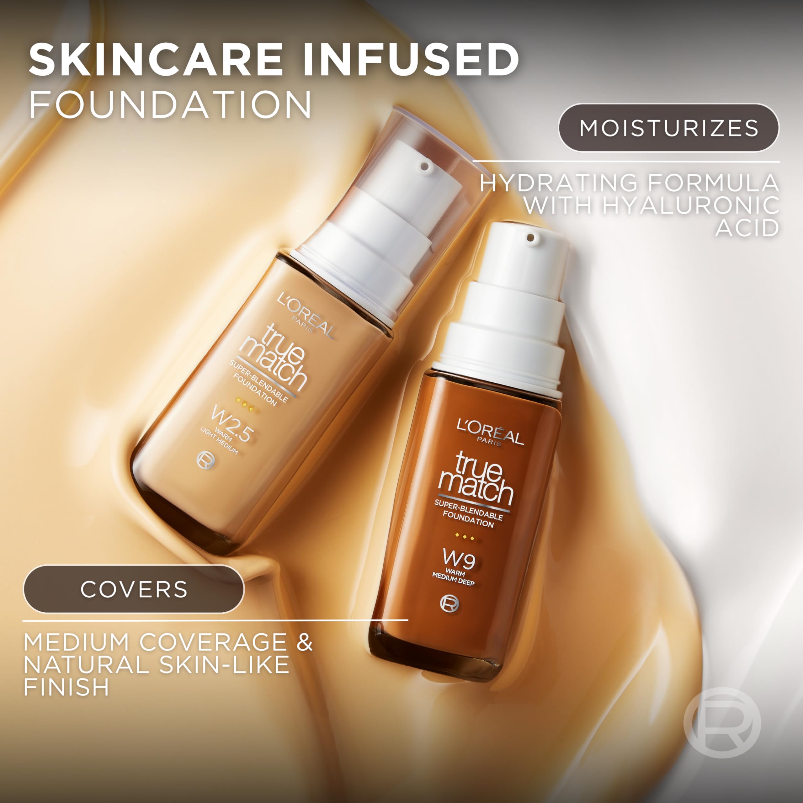 L'Oreal Paris bottle staged with makeup brushes for easy application