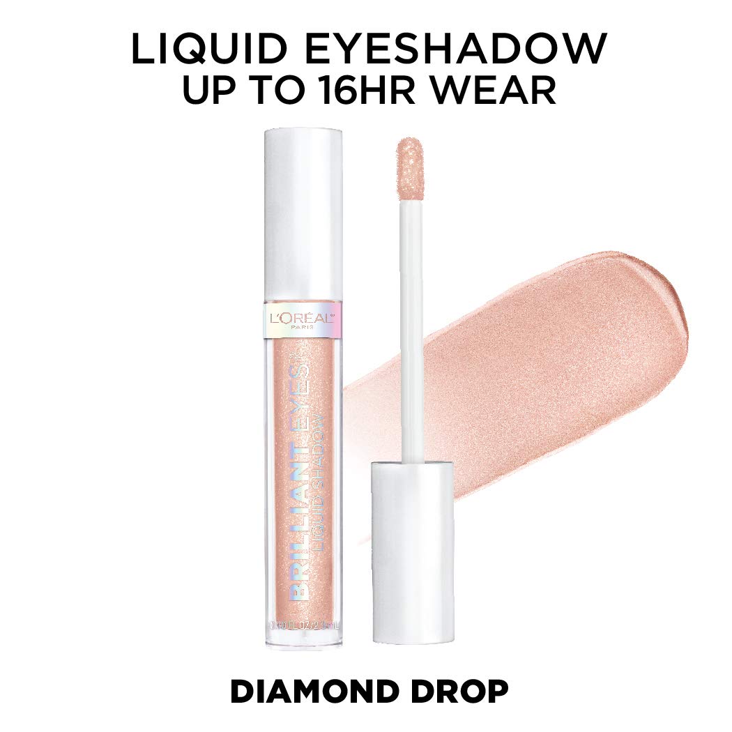 L'Oreal Paris liquid texture close-up showing pearlescent particles, lightweight non-greasy finish