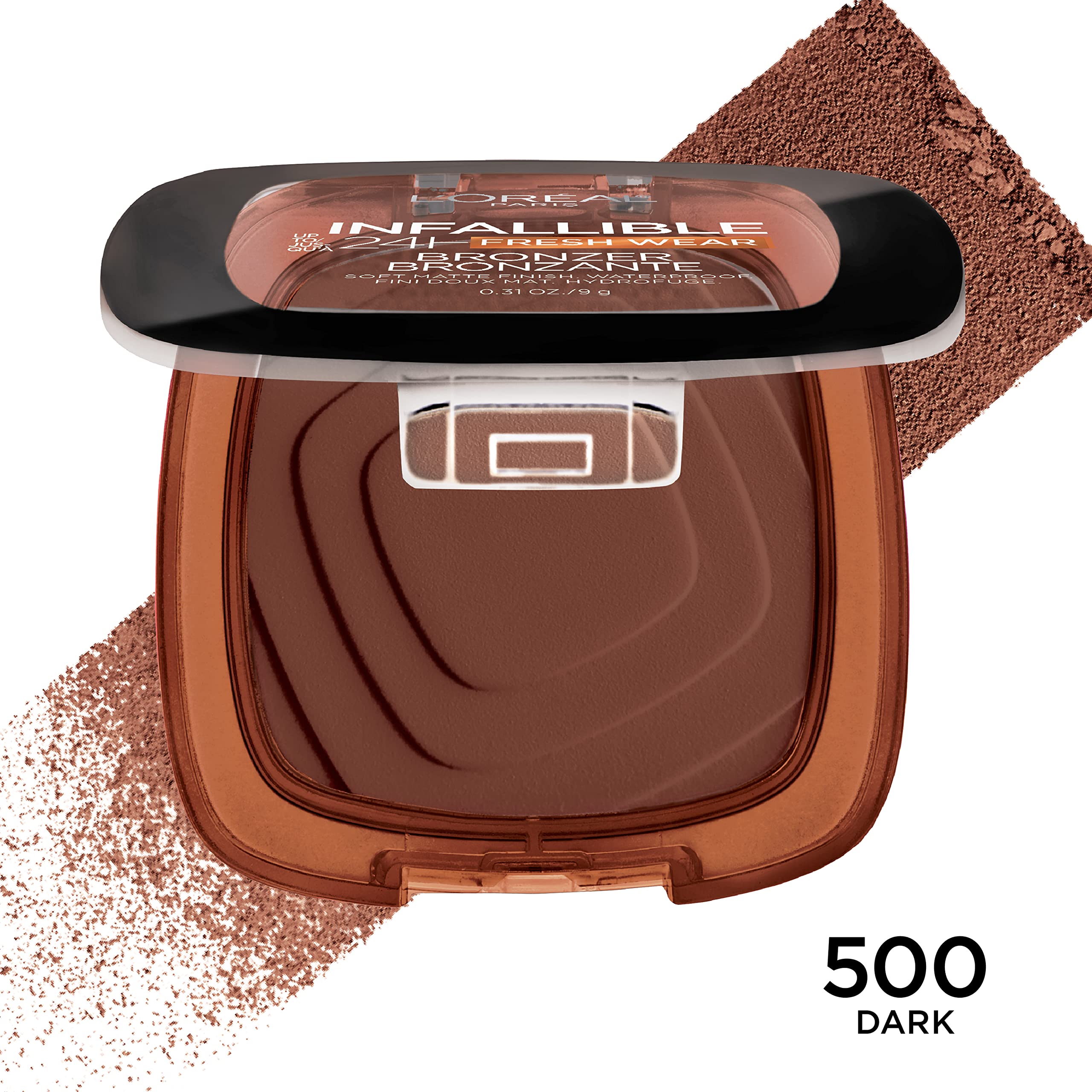 L'Oreal Paris bronzer applied with brush demonstrating buildable coverage benefit