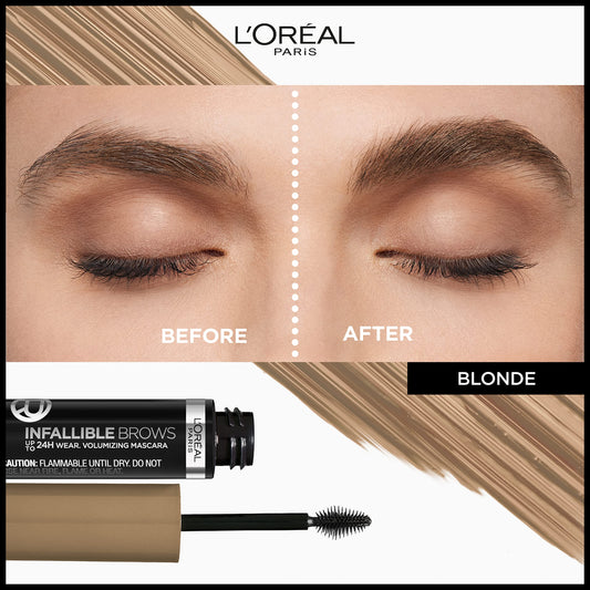 L'Oreal Paris brow mascara wand in 7.0 Blonde showing brush for precise application