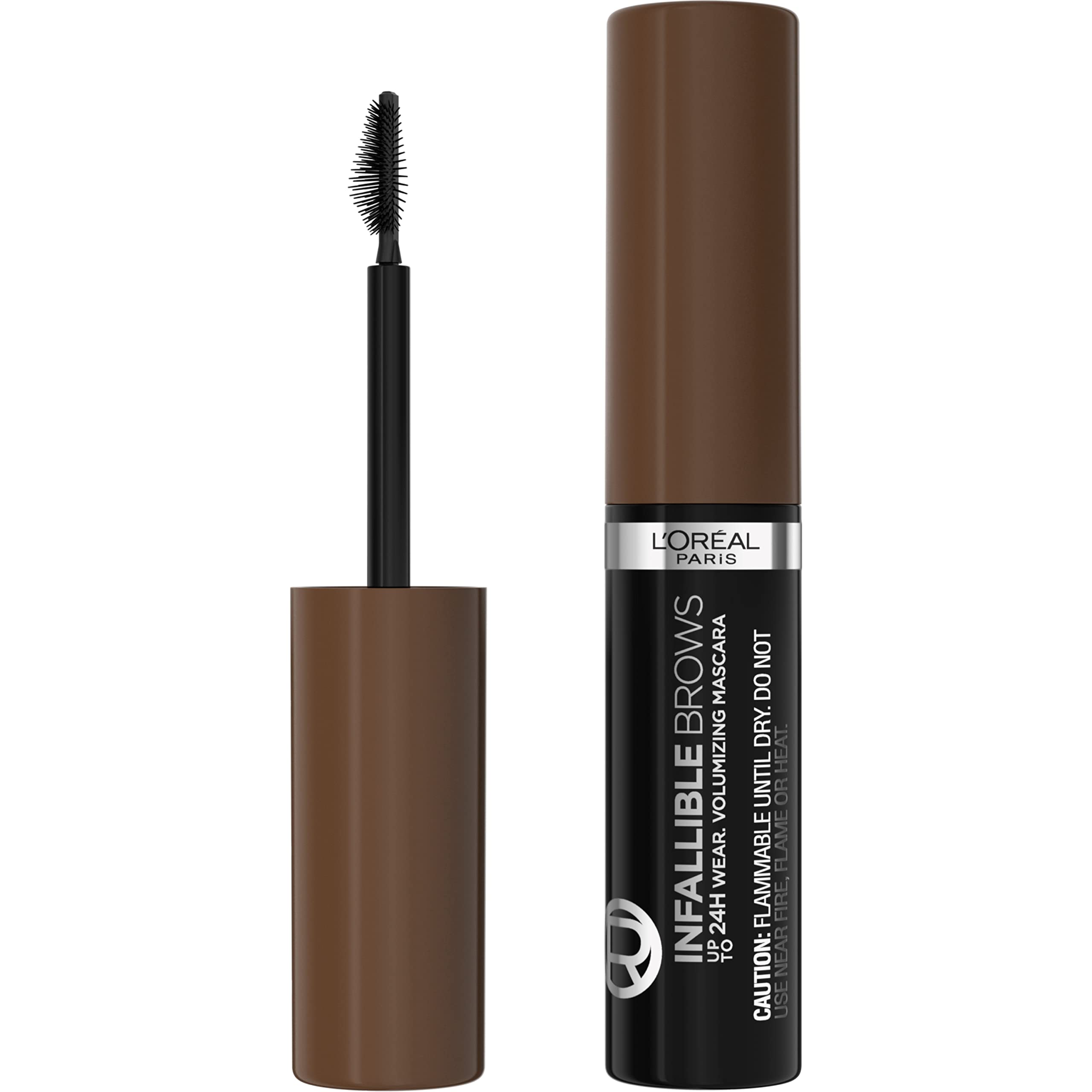 L'Oreal Paris brow mascara front packaging shows shade and size, easy selection benefit