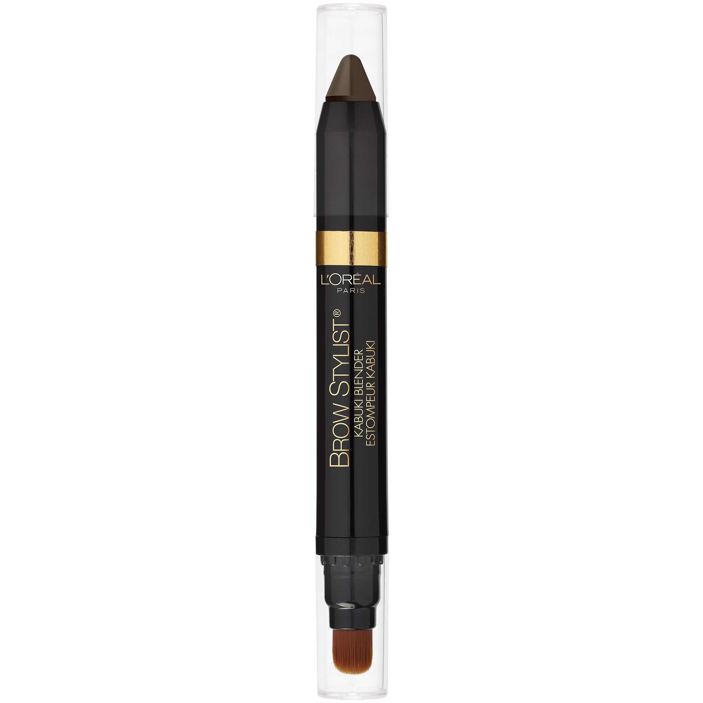 L'Oreal Paris brow crayon front packaging showing brunette shade and tool benefits
