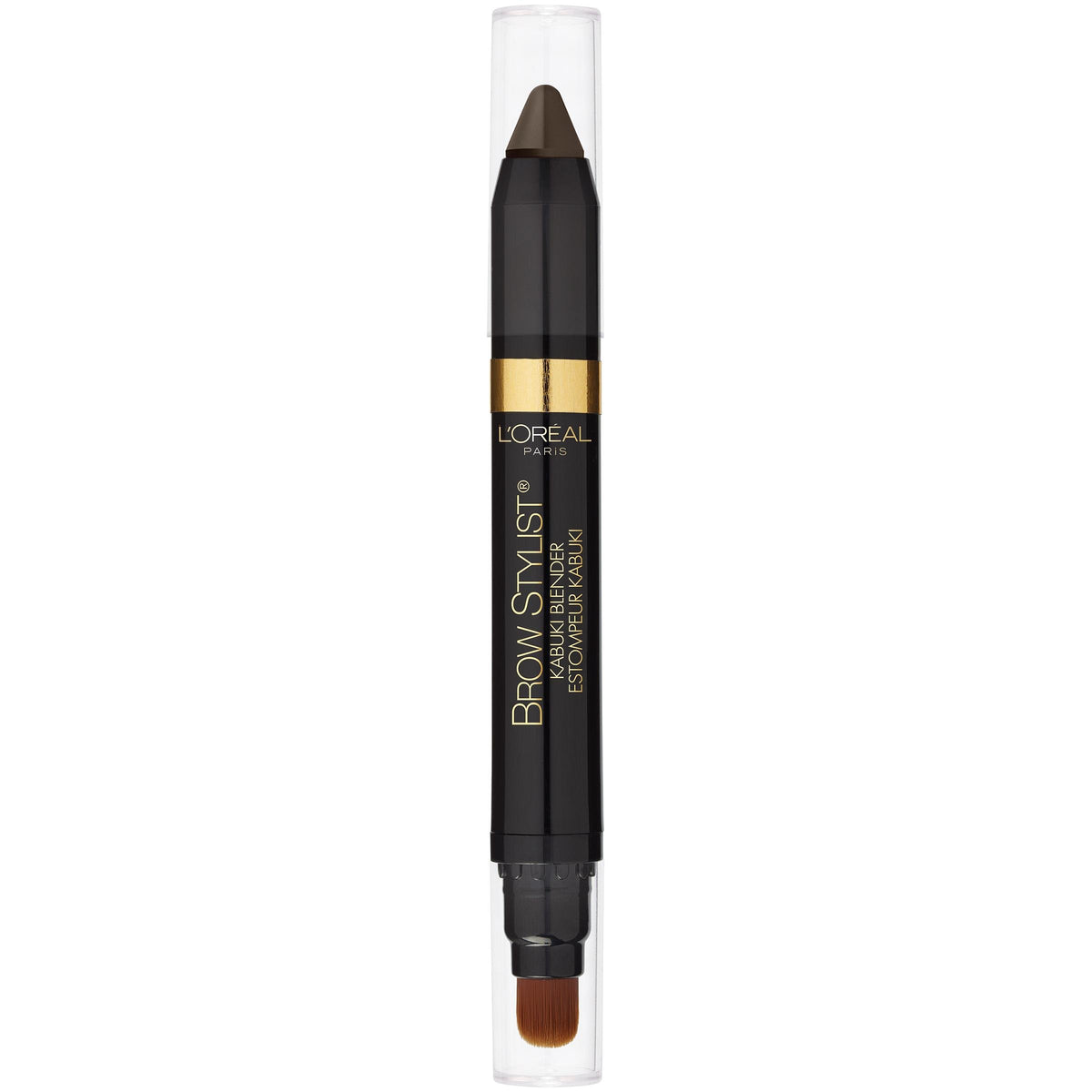 L'Oreal Paris brow crayon front packaging showing brunette shade and tool benefits