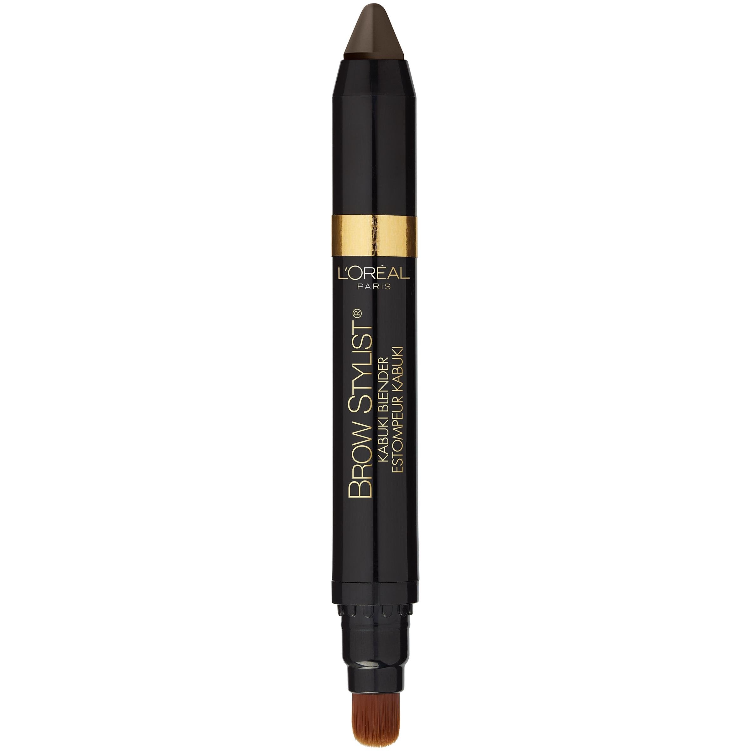 L'Oreal Paris brow crayon in use on model showing blended natural brow benefit