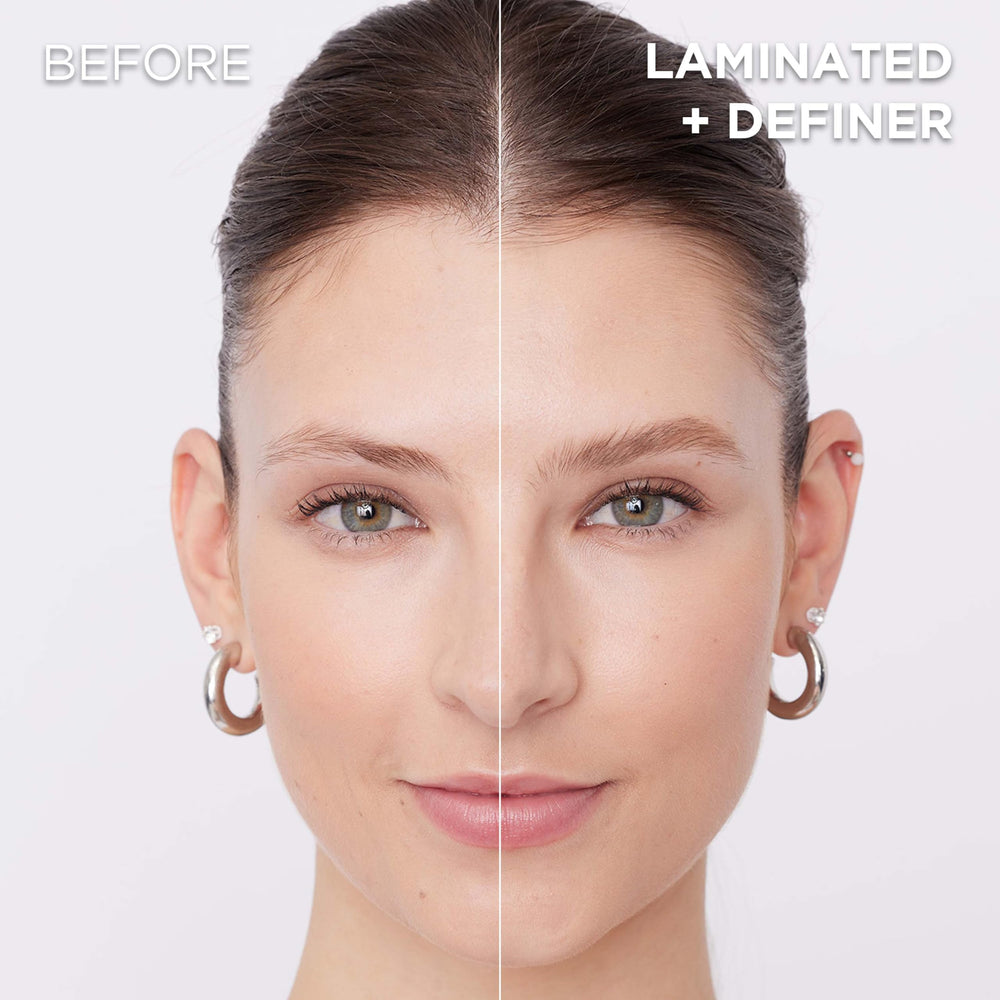 L'Oreal Paris brows before and after showing lifted, fuller-looking brows