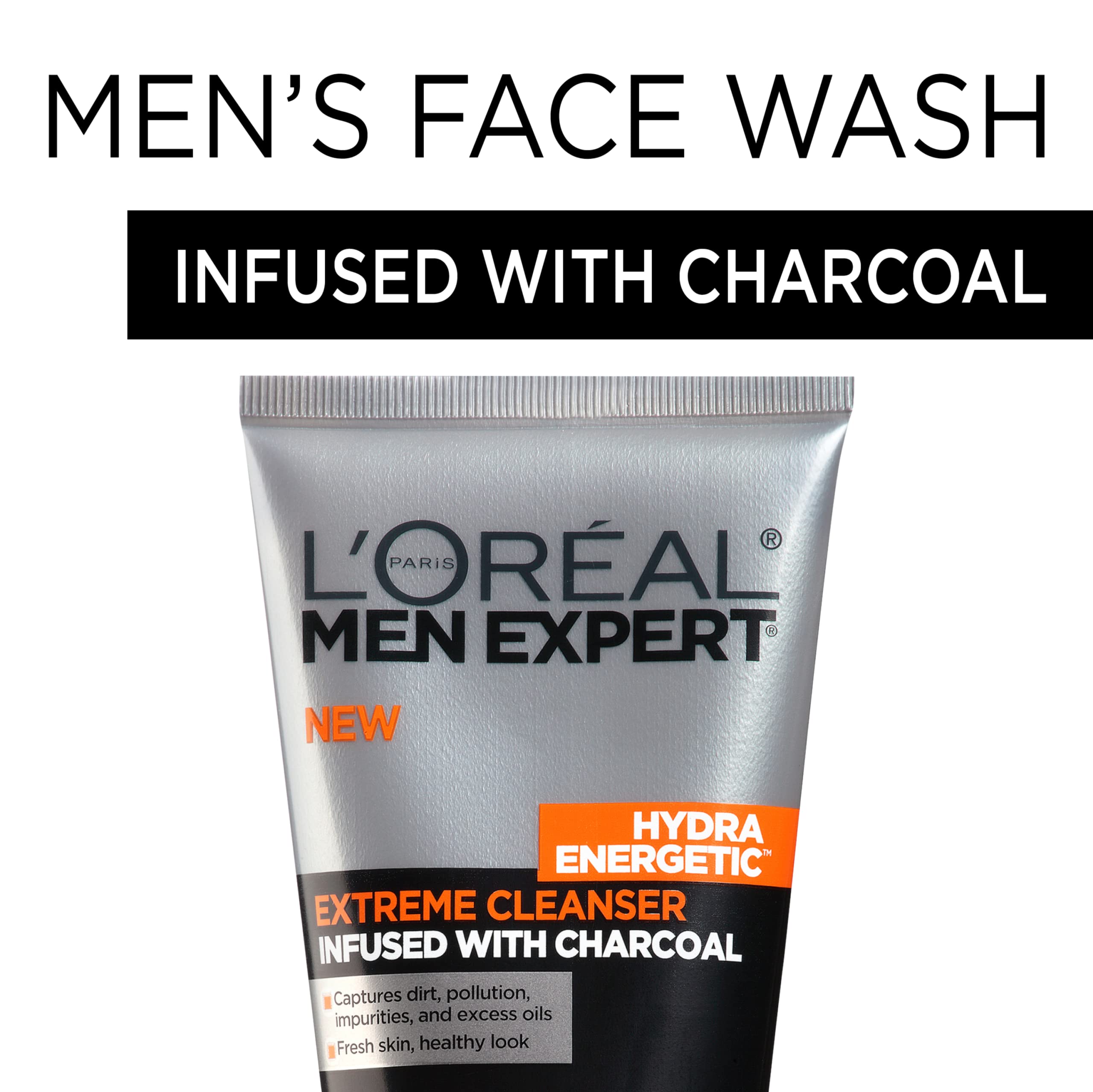 L'Oreal Paris Men Expert charcoal texture close-up illustrating magnetic dirt capture benefit