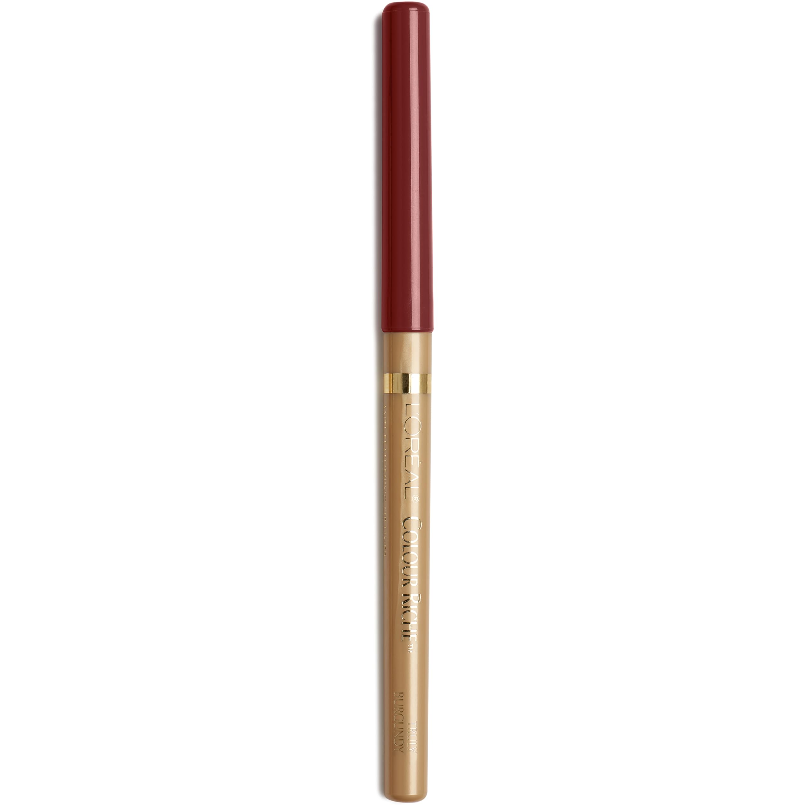 L'Oreal Paris colour riche pencil front packaging showing burgundy shade
