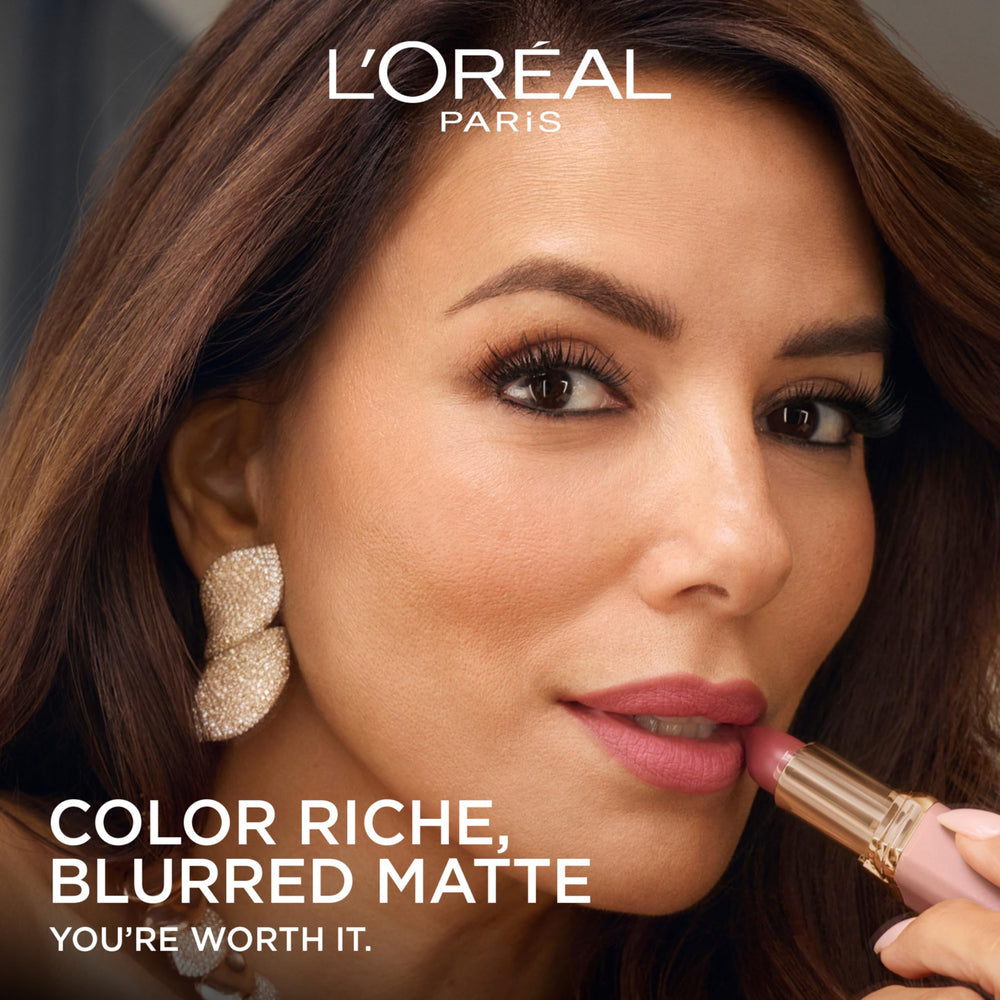 L'Oreal Paris lip profile close-up showing soft-focus matte finish and comfortable wear