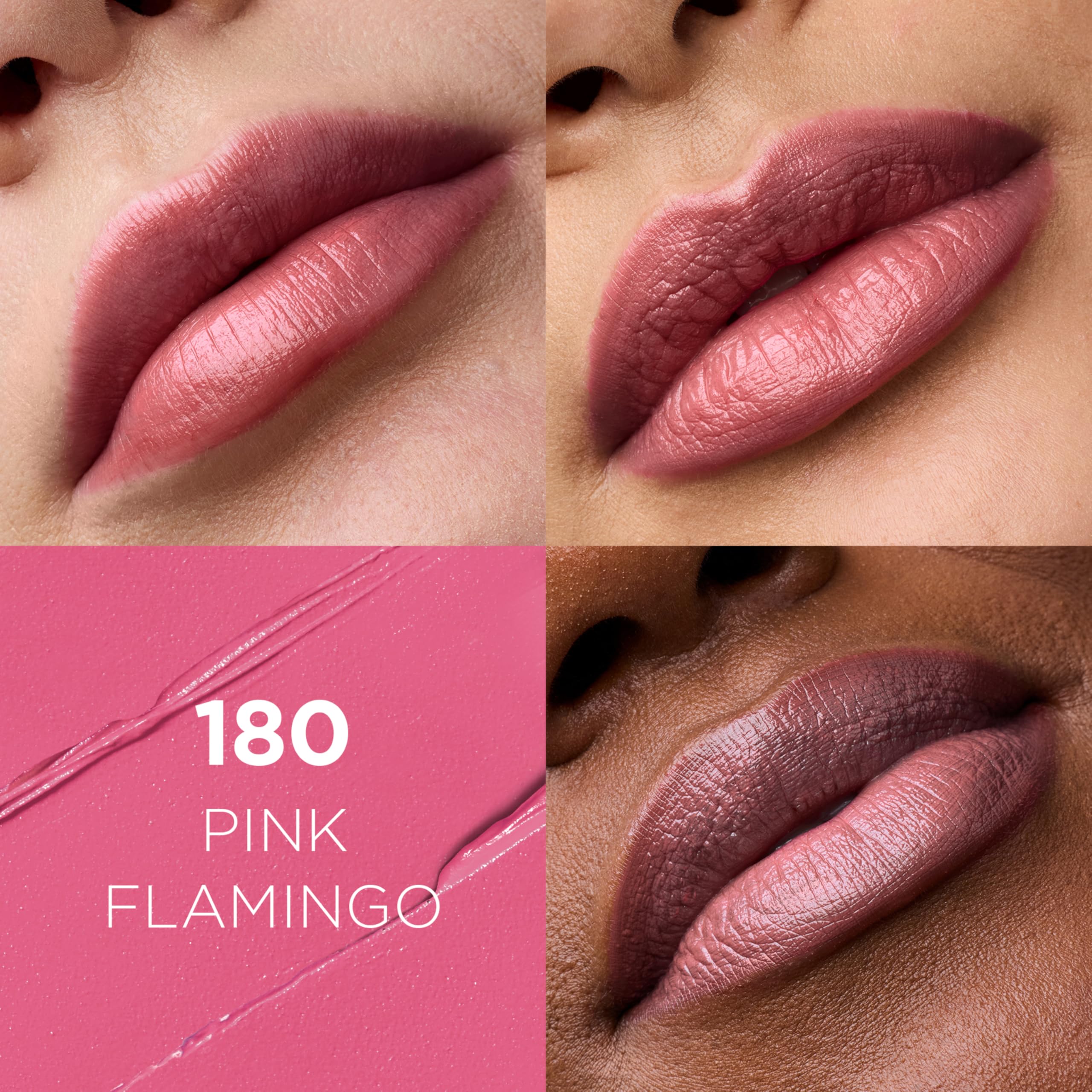 L'Oreal Paris open lipstick tube Pink Flamingo highlighting creamy application