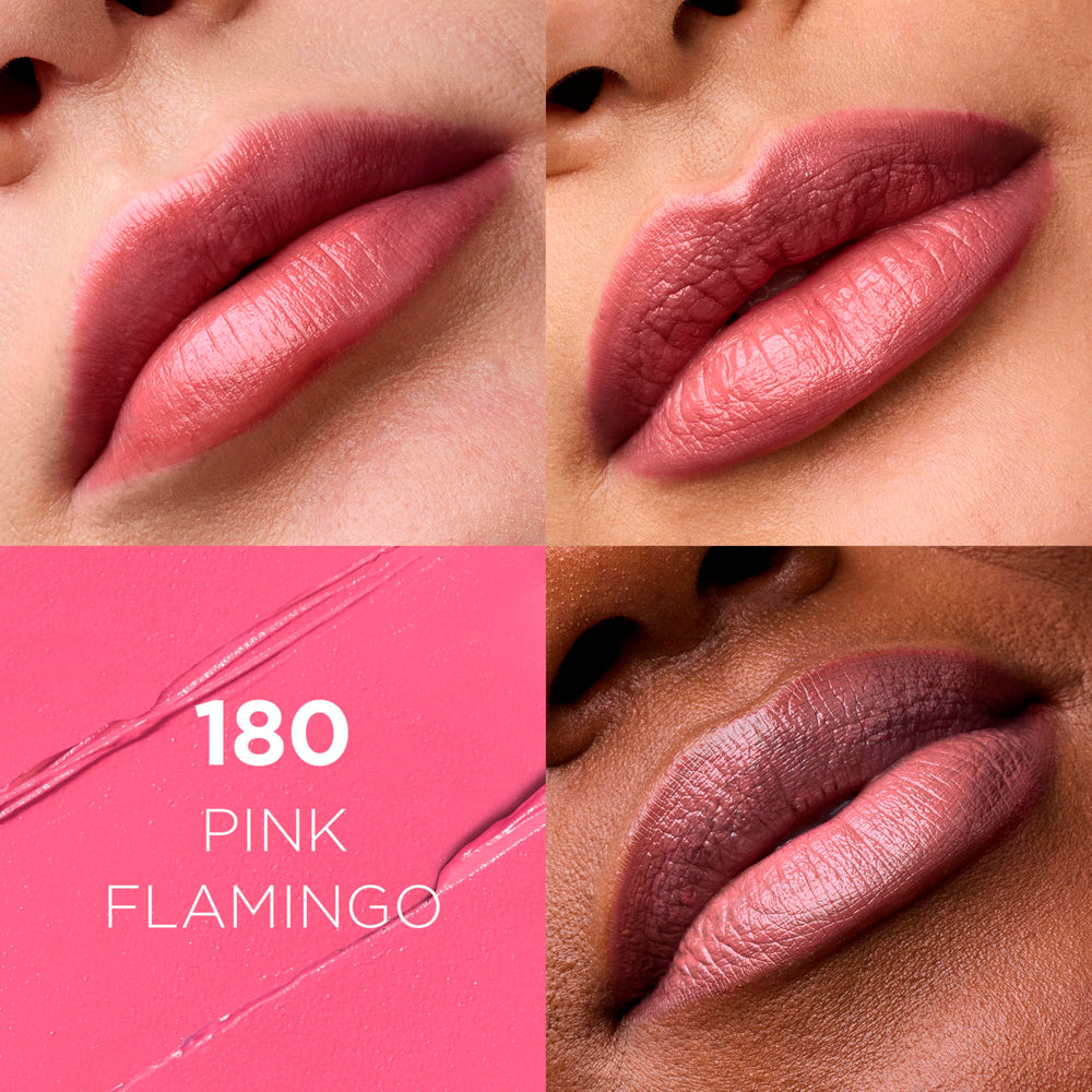L'Oreal Paris open lipstick tube Pink Flamingo highlighting creamy application
