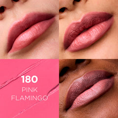 L'Oreal Paris open lipstick tube Pink Flamingo highlighting creamy application