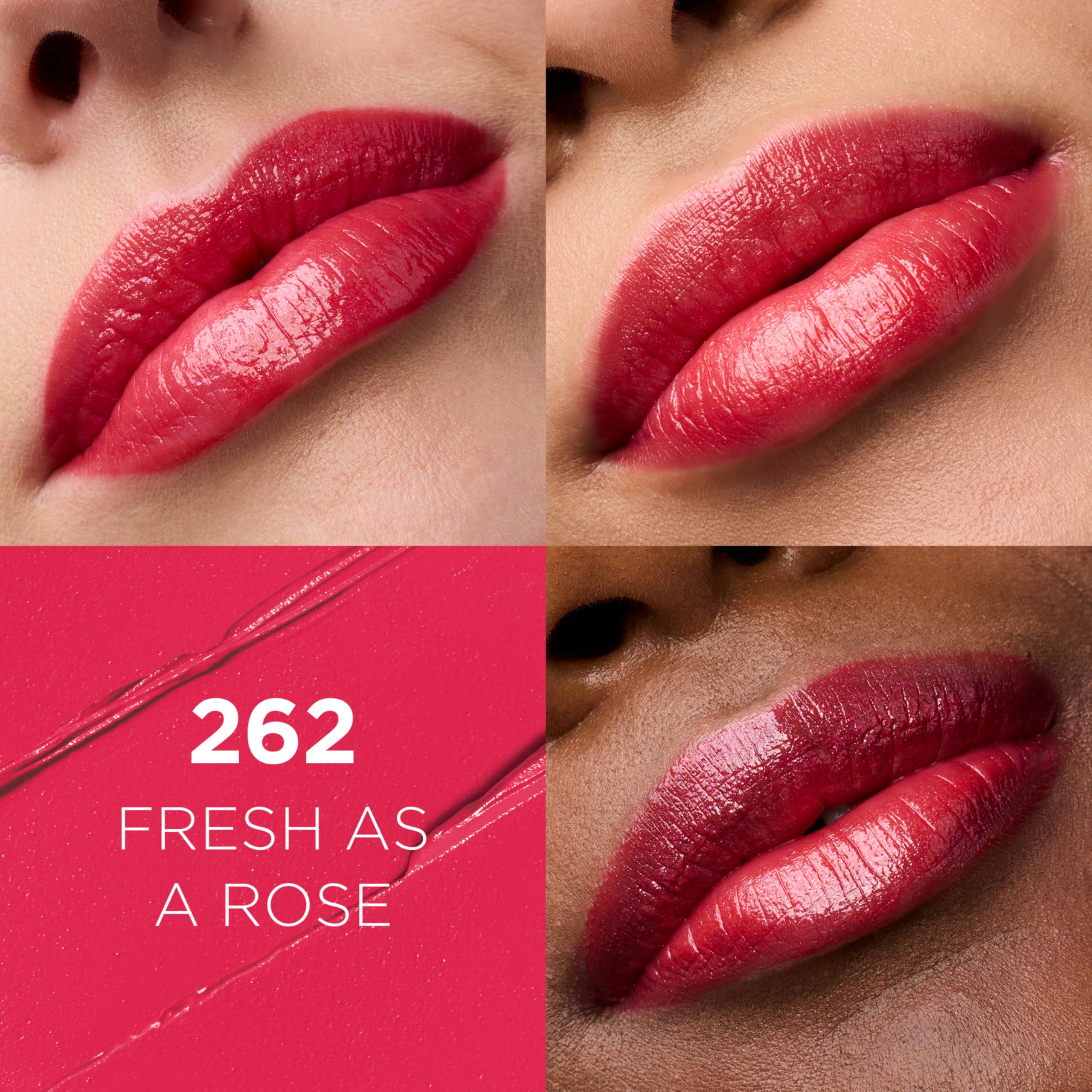 L'Oreal Paris open lipstick bullet illustrating creamy satin finish benefit