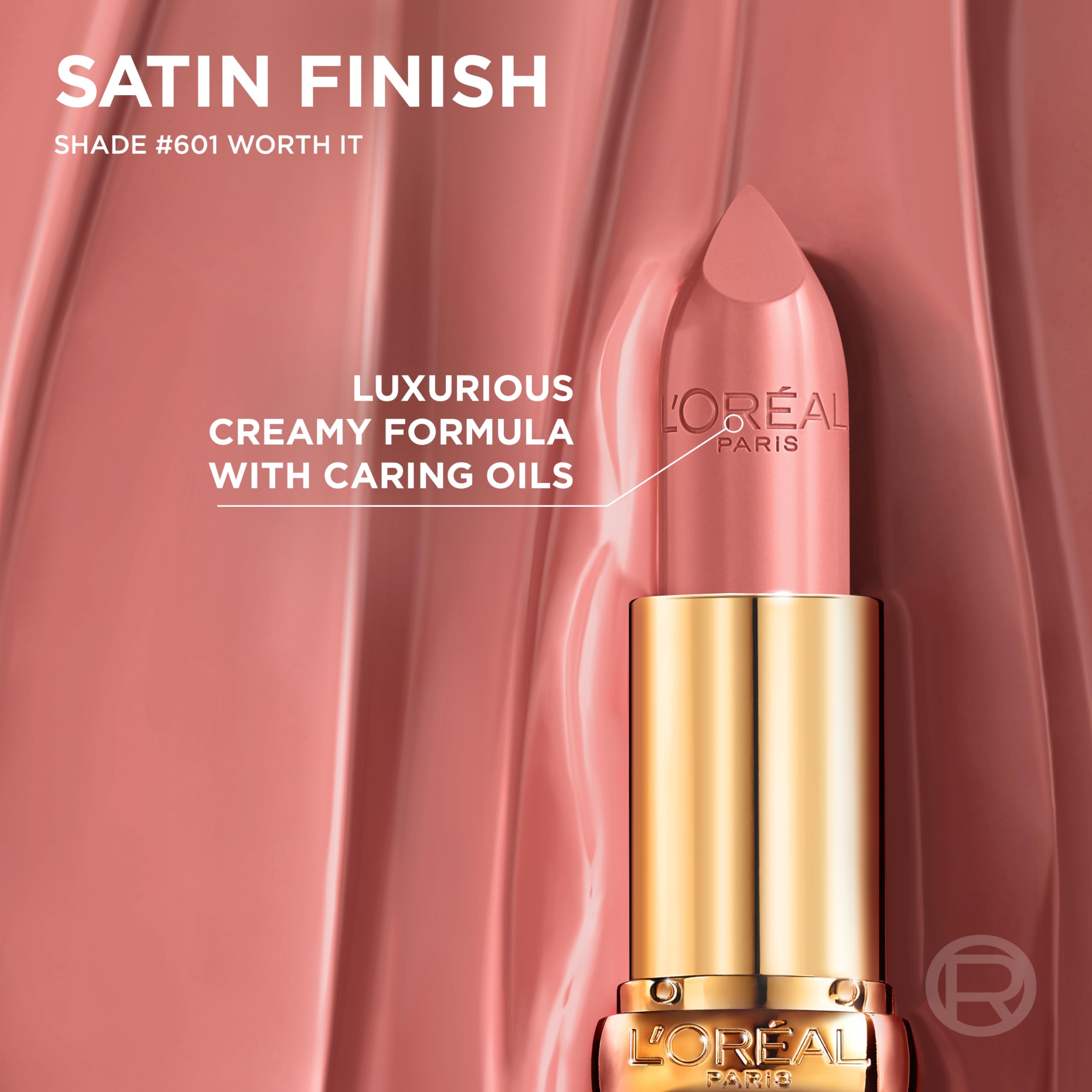 L'Oreal Paris swatch showing texture and sheen to illustrate true colour payoff