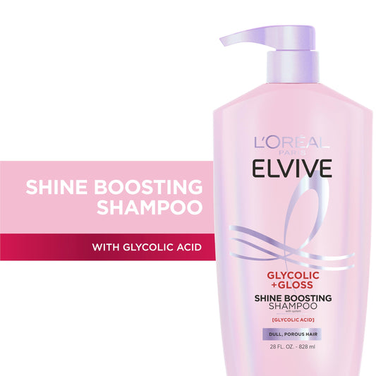 L'Oreal Paris Elvive side label close-up listing glycolic complex and usage benefits