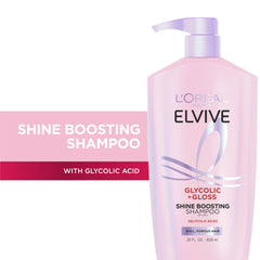 L'Oreal Paris Elvive side label close-up listing glycolic complex and usage benefits