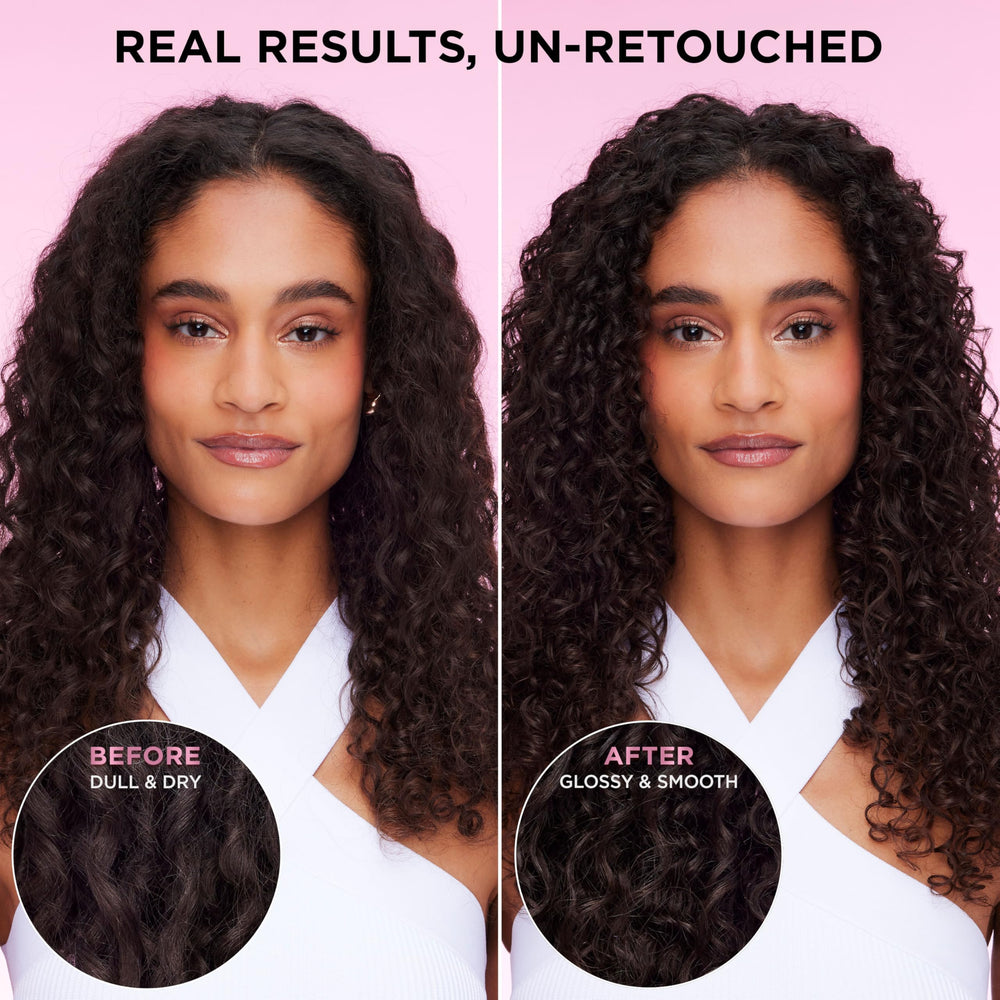 L'Oreal Paris before and after lengths showing increased shine benefit