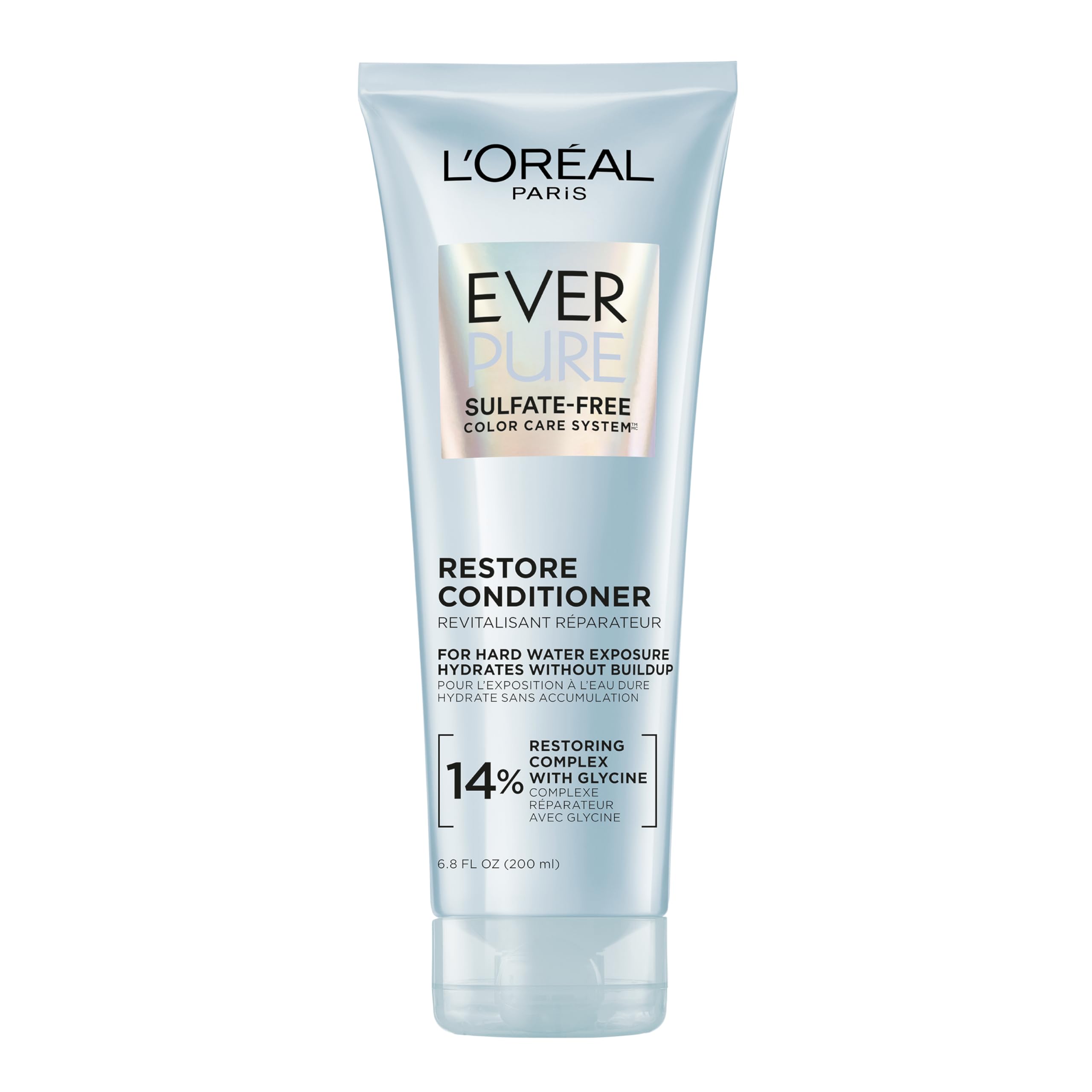 L'Oreal Paris front packaging shows EverPure Restore conditioner for color care