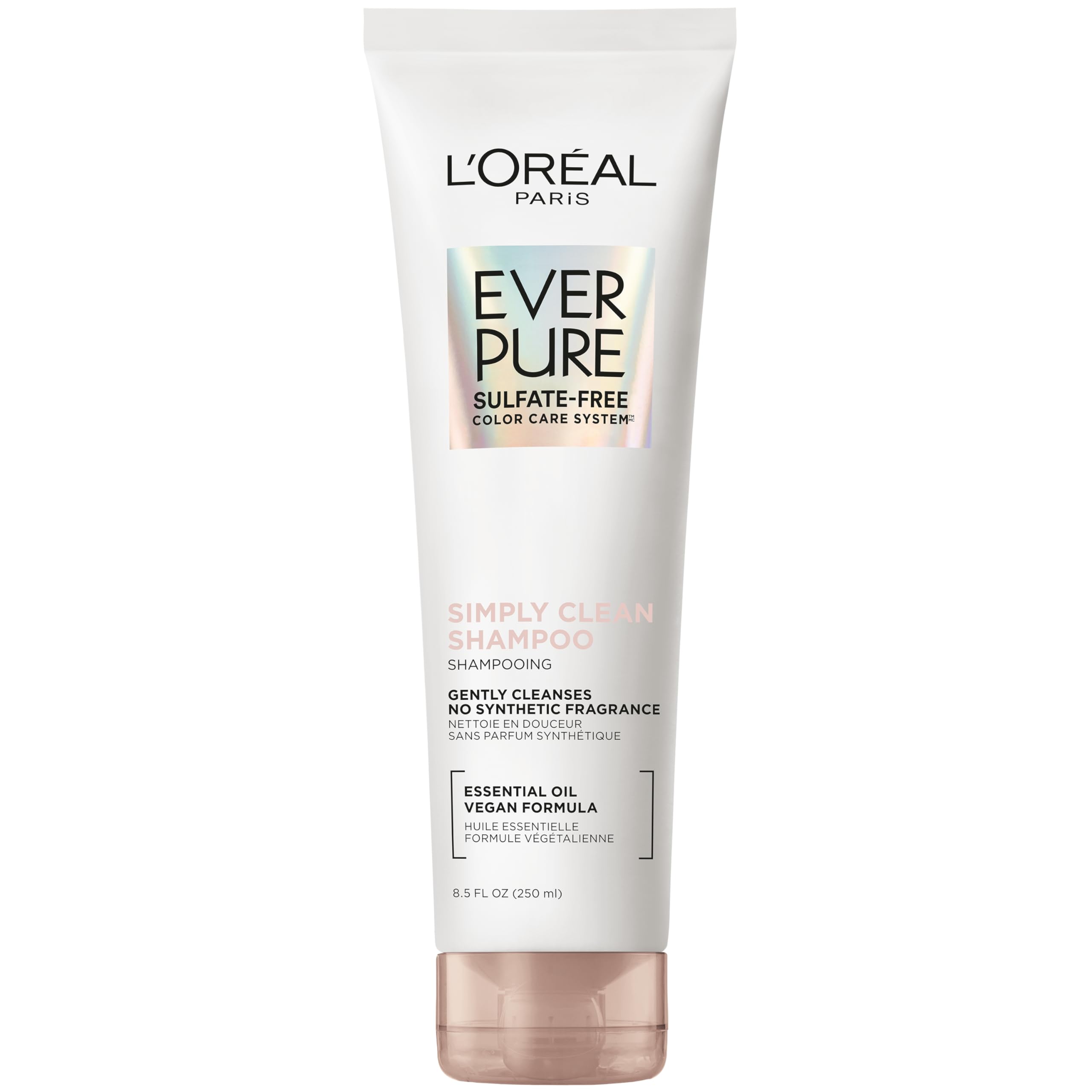 L'Oreal Paris EverPure front bottle showing label and size, easy-identify benefit