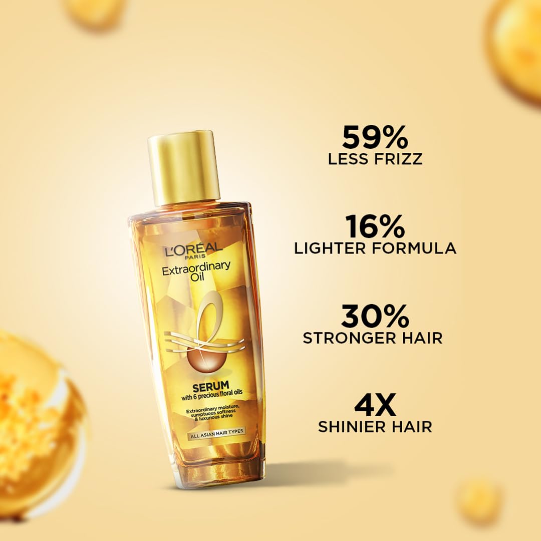 L'Oréal Paris oil in hand with drops ready to apply for frizz control