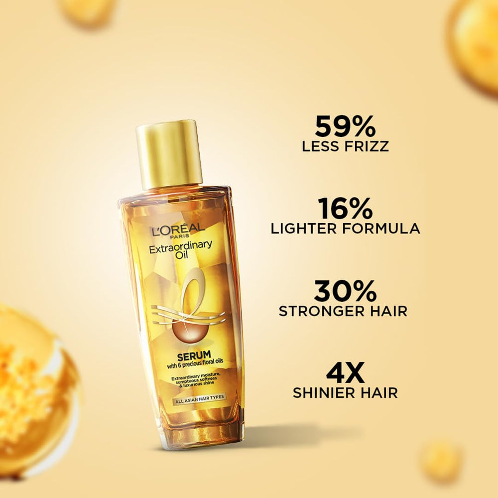 L'Oréal Paris oil in hand with drops ready to apply for frizz control