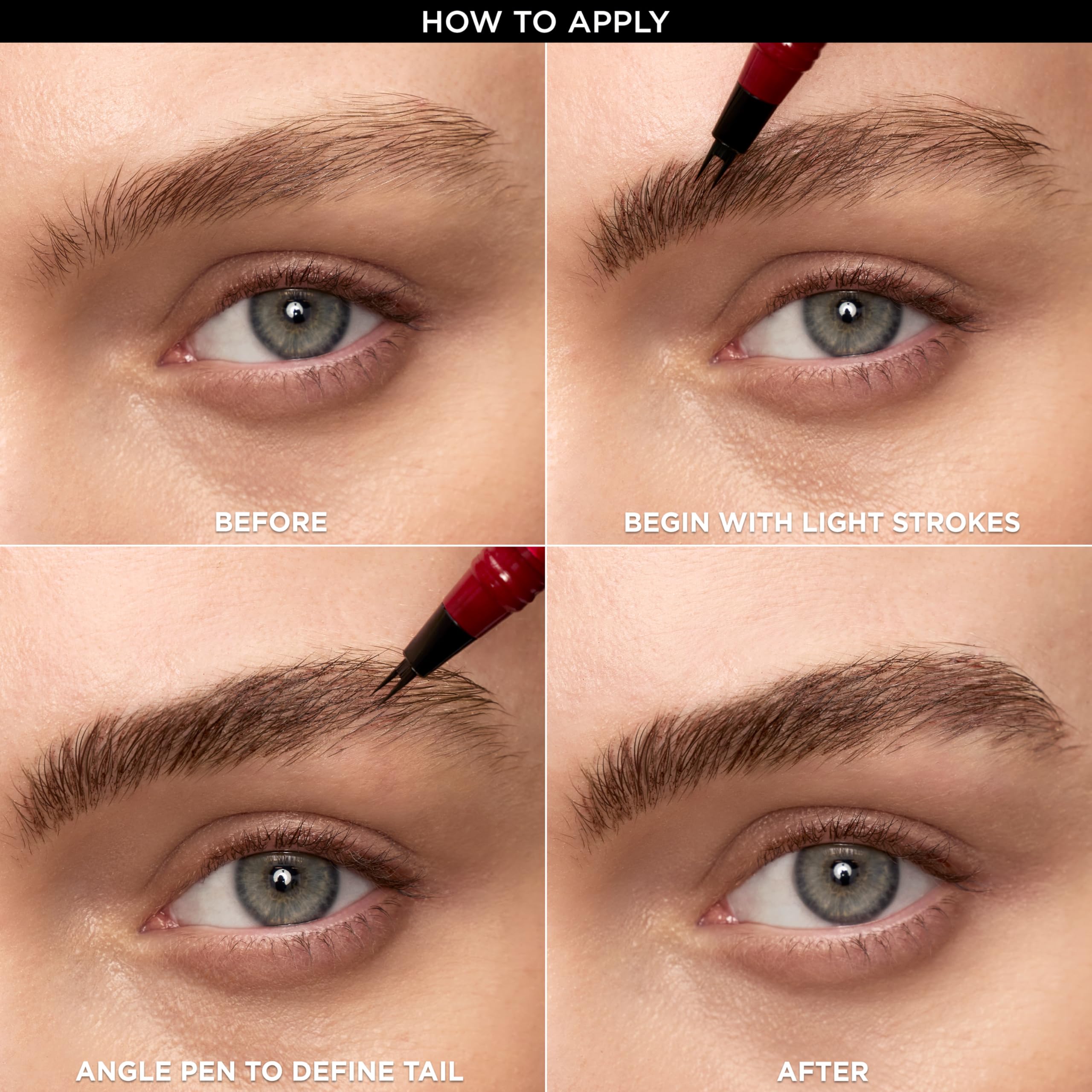 L'Oreal Paris faux brow applying on model brow demonstrating natural fill benefit realistic look
