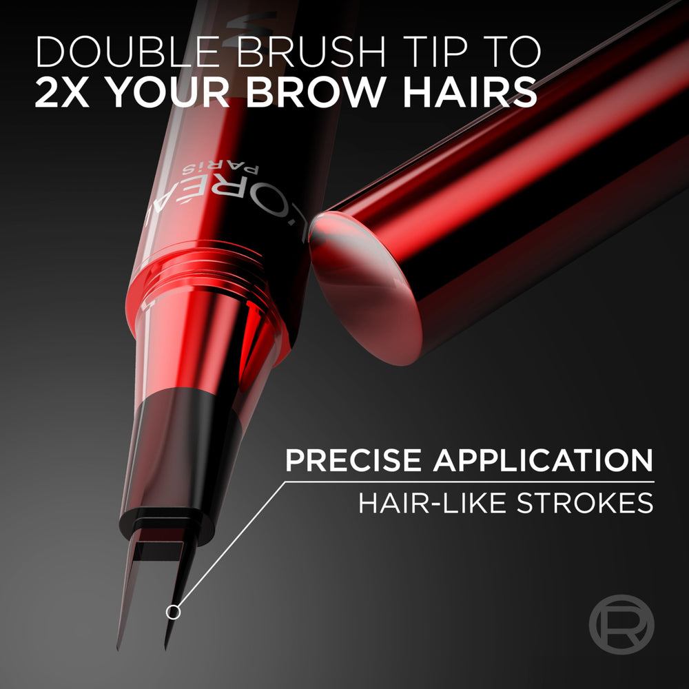L'Oreal Paris close-up of double-brush tip demonstrating precise hair-like stroke control