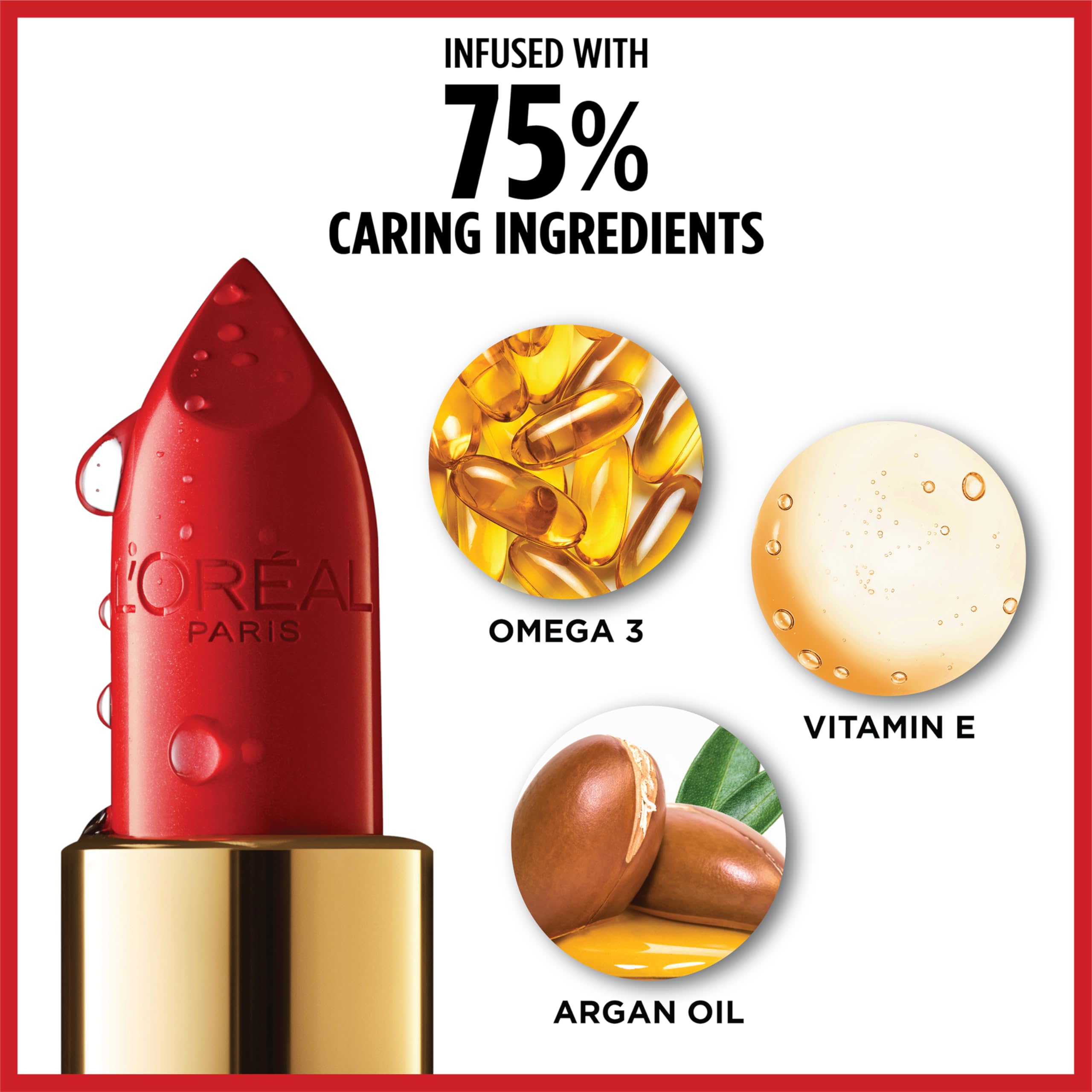 L'Oreal Paris close-up of lipstick surface highlighting nourishing formula