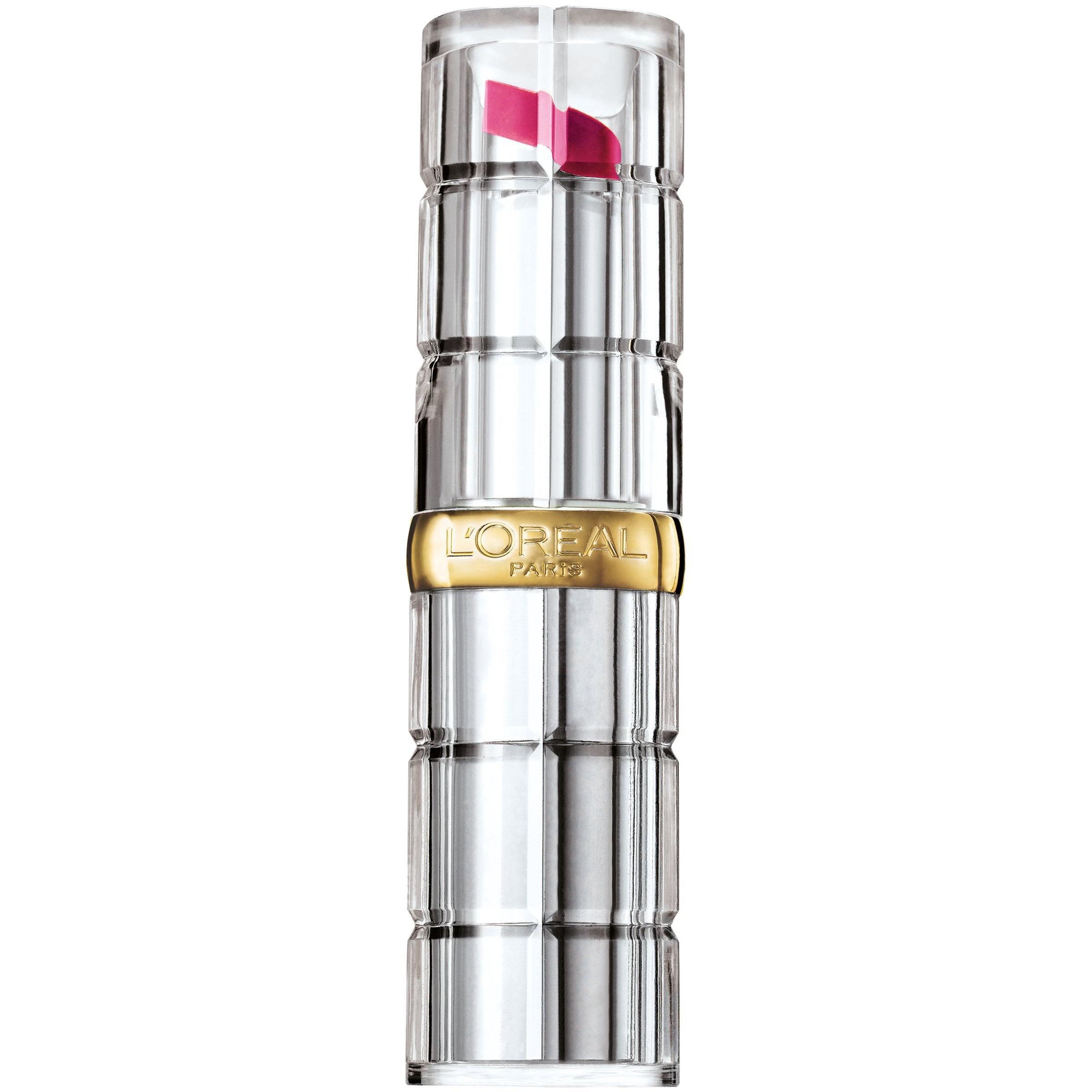 L'Oreal Paris Glassy Garnet open cap with lipstick bullet visible and ready to apply
