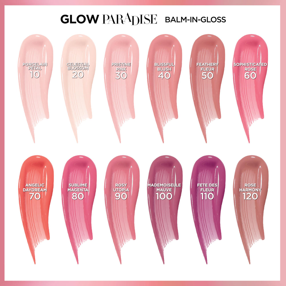 L'Oreal Paris lip swatch on model demonstrating sheer dewy pristine pink