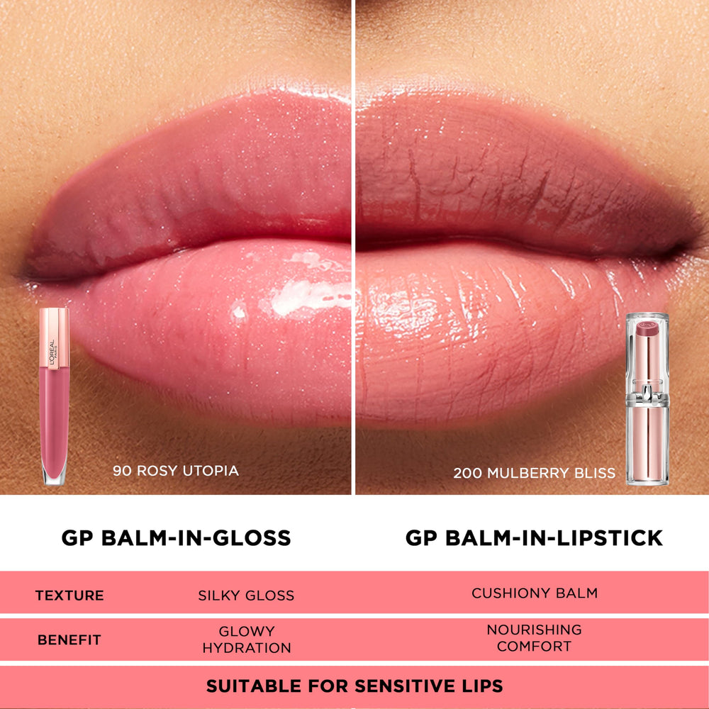 L'Oreal Paris open tube angle highlighting glossy liquid balm formula