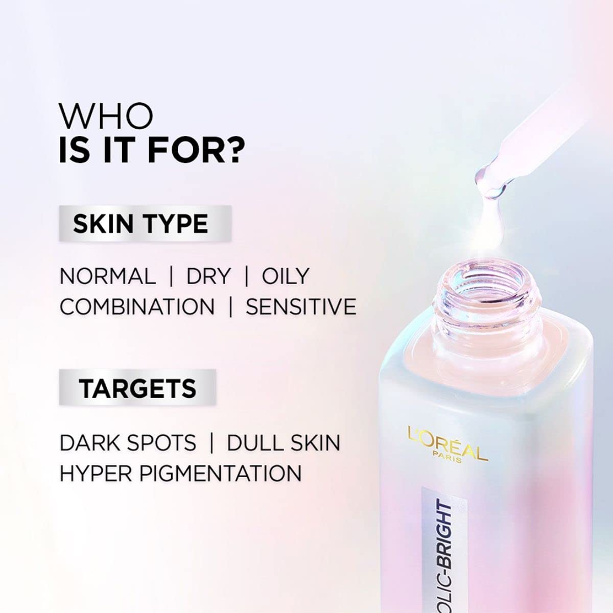 L'Oreal Paris ingredient label highlighting glycolic acid and formulation benefits