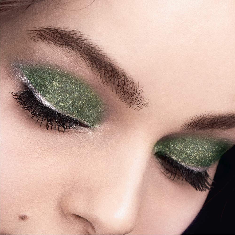 L'Oreal Paris swatch on skin showing vibrant green-gold payoff and buildable coverage