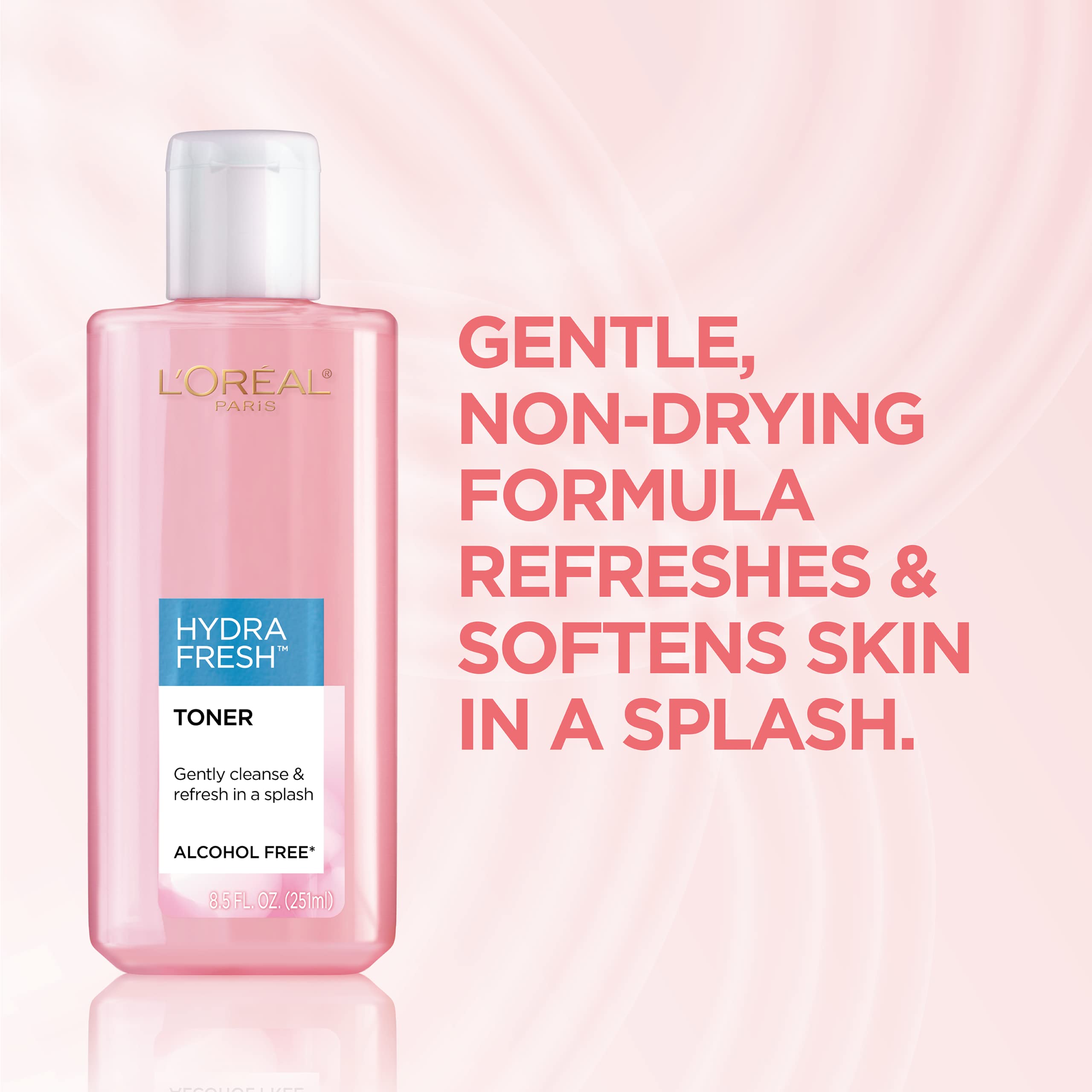 L'Oreal Paris bottle open cap with clear toner pouring for controlled use