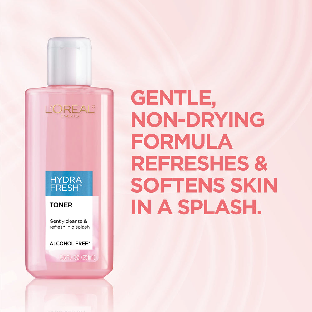 L'Oreal Paris bottle open cap with clear toner pouring for controlled use