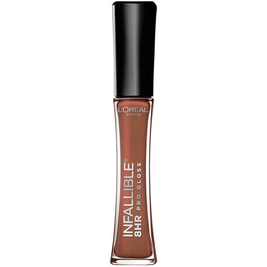 L'Oreal Paris gloss bottle front showing Barely Nude shade and label benefit