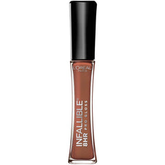 L'Oreal Paris gloss bottle front showing Barely Nude shade and label benefit