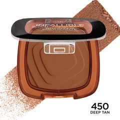 L'Oreal Paris bronzer arm swatch illustrating Deep Tan payoff and buildable color