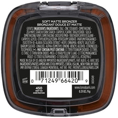 L'Oreal Paris bronzer back label close-up showing ingredient list and dermatological testing