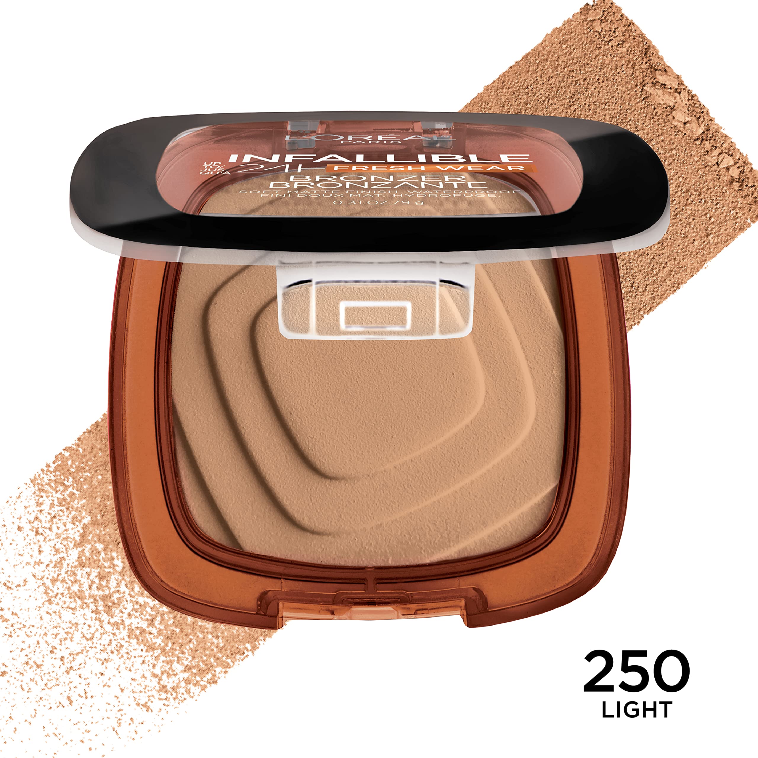 L'Oreal Paris bronzer swatched on forearm displaying buildable color payoff and natural warmth