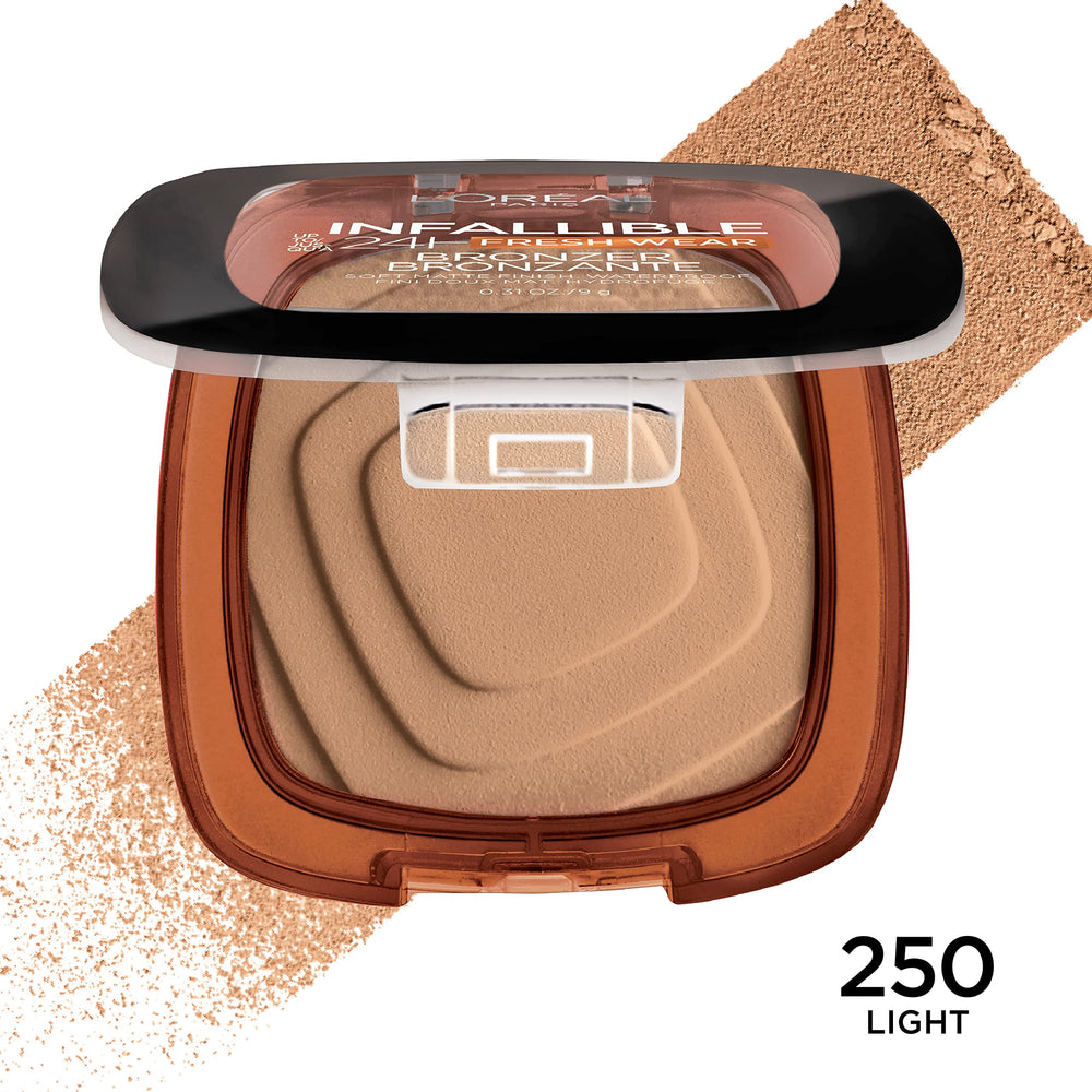 L'Oreal Paris bronzer swatched on forearm displaying buildable color payoff and natural warmth